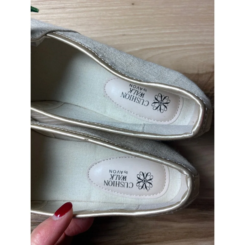 Avon Cushion Walk Pineapple Espadrille Flats Yellow Canvas Slip On Shoes Size 8
